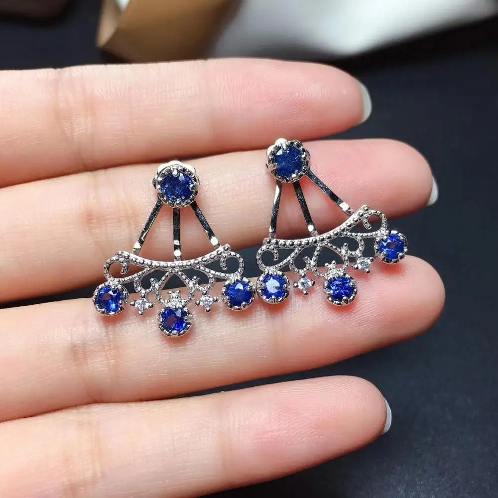 funny women silver earrings blue sapphire stud earrings 925 sterling silver jewelry real natural gem birthday year gift 241226