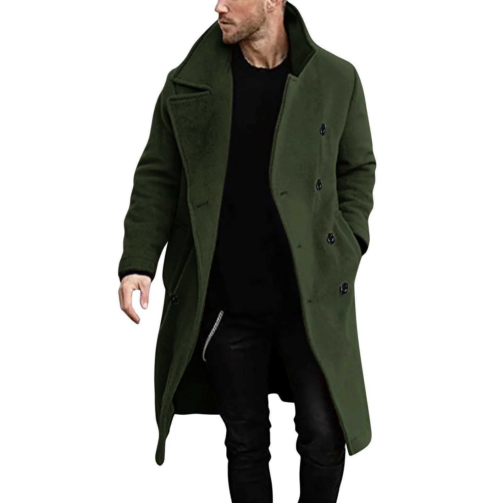 Casual Lapel Mens Jackets Solid Color Trench Coat Windbreaker Add-long Double Breasted Mens Clothing For Winter Jacket Man W241228
