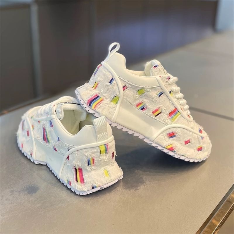 Mens Sneakers Platform for Spring Autumn Moccasins Trend Designer Colorful Stripe Cover Bottom Canvas Men Shoes New ddmythur