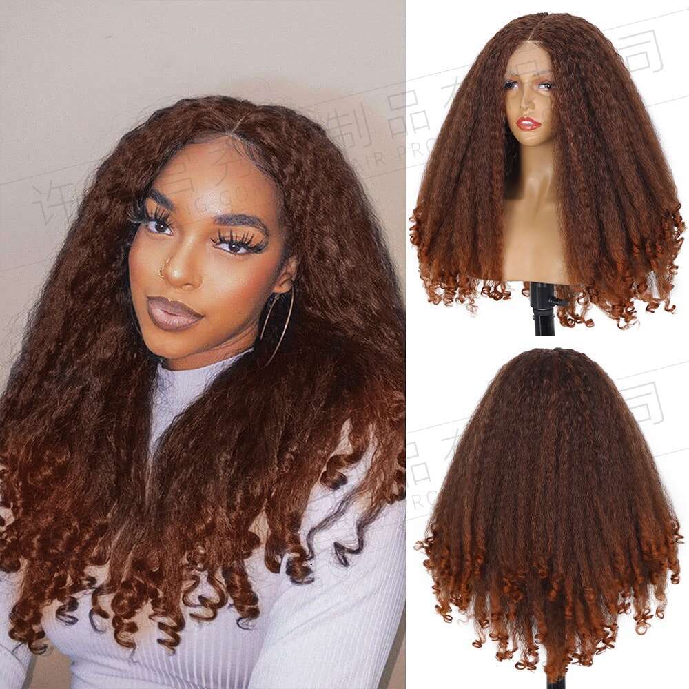 Women's Front Lace Yaki Wig Medium Split Straight Hair 13 4 * 1 Synthetic Headset T Part Lace Kq1 Kq1