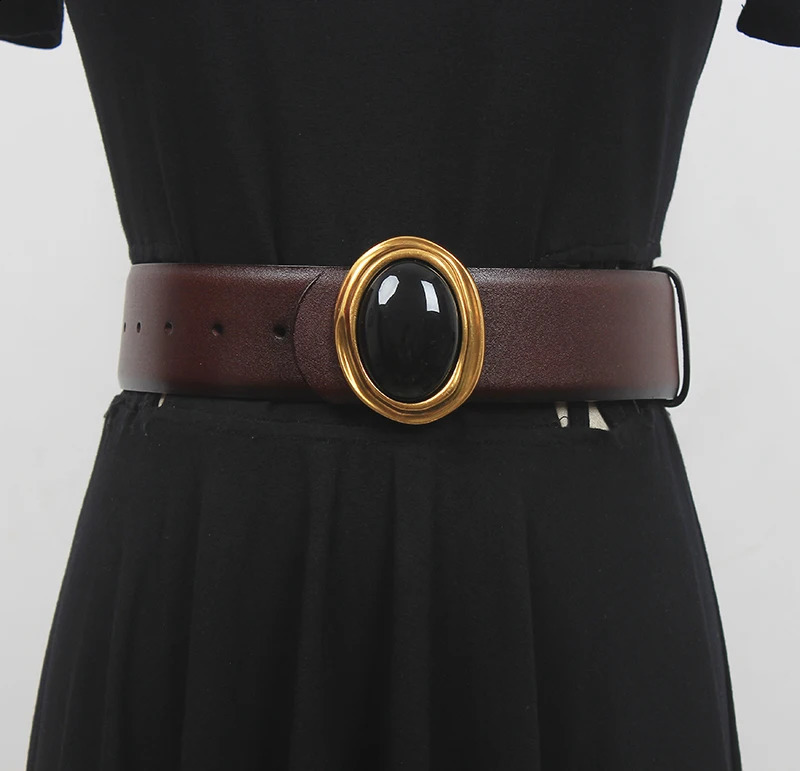 Womens Runway Diamonds Buckle Genuine Leather Cummerbunds Female Dress Corsets Waistband Belts Decoration Wide Belt R1756 241227