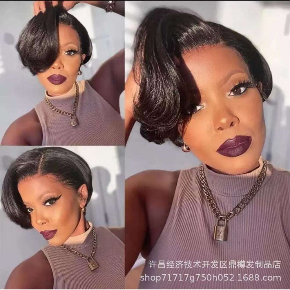 Real Hair Front Short Head Cover 13X4 Lace Frontal E Cut Wig Kq2 Kq2