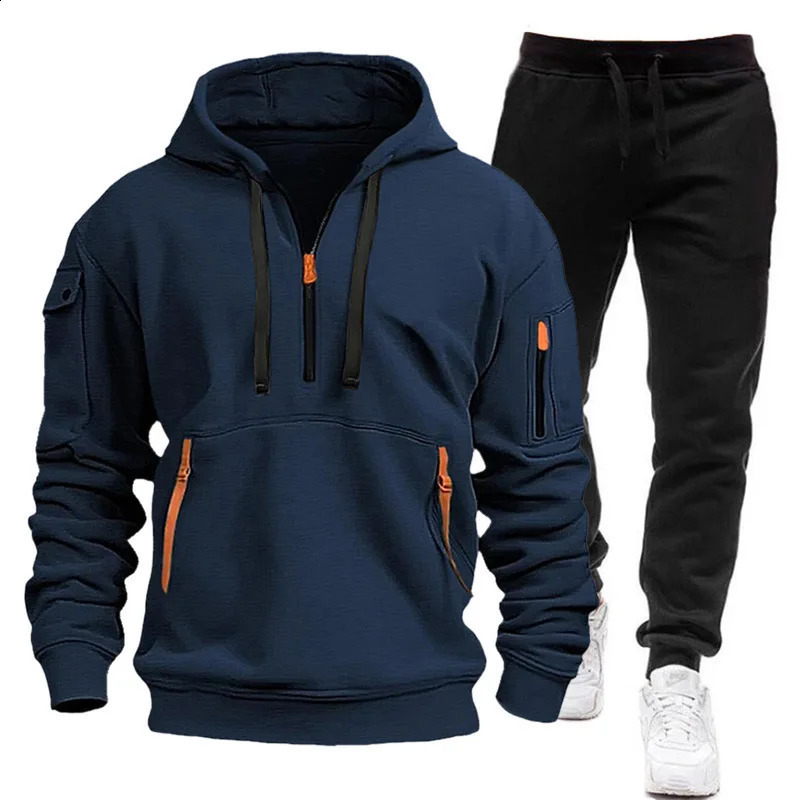 Official website Spring and Autumn mens two-piece hooded sweatshirt with zipper multi pocket zipper mens sportswear 241227
