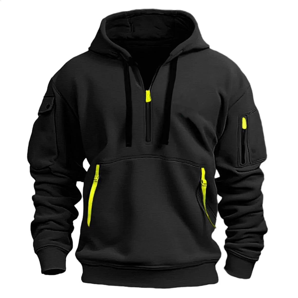 Fashionable Mens Hoodie Waterproof Multi Zipper Pocket 100% Polyester Knitted Fabric Solid Color Long Sleeve Regular 241227