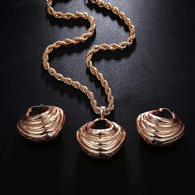 Ethlyn Wedding Jewelry Accessories for Women Hollow Oval Pendant Nigerian/African Jewelry Set Earrings Necklace Bridal Jewelry 241226