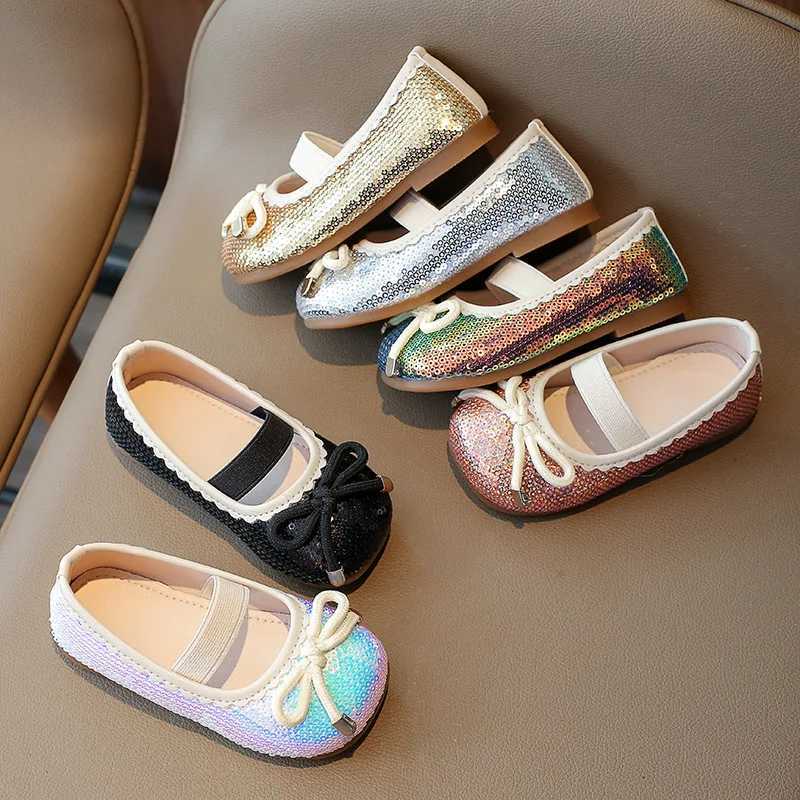 Girl Princess Shoes Spring and Autumn Fashion Glitter Childrens Apartment Bow Shallow Single Shoes Comfortable Soft Bottom Baby Shoes W241228