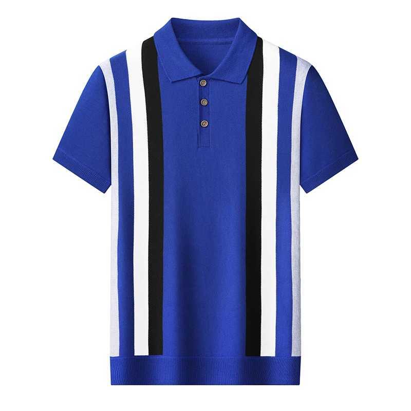 Mens Knit shirt Shirt Short Sleeve Business Casual Tee Shirts Breathable Summer Clothes Striped T-shirt Mens Retro Lapel Jumpers X241228