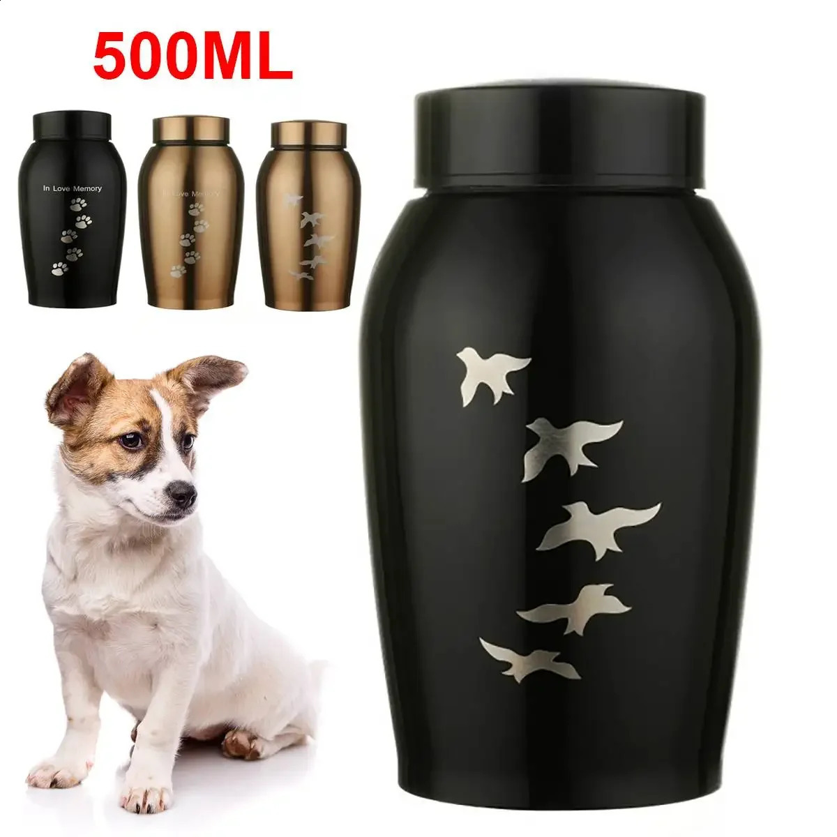 Stainless steel Urns Pets Dog Cat Birds Mouse Cremation Ashes Urn Keepsake Casket Columbarium Pets Memorials Black/Gold 250106