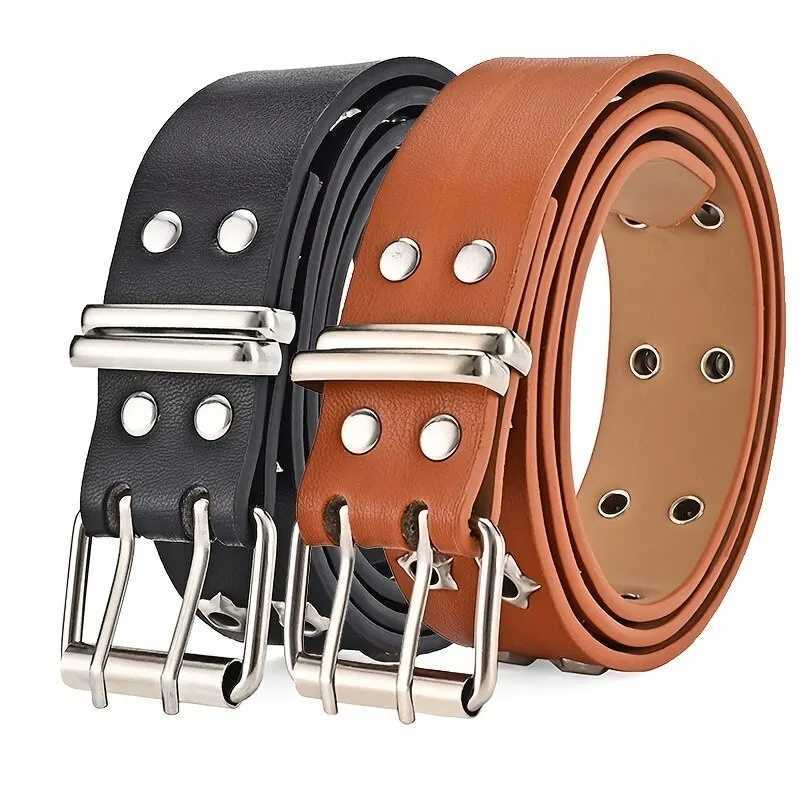 New Star Eye Rivet Belt Gothic Style Double Pin Buckle Mens/Womens Fashion Casual Punk Style Pu Leather Belt Jeans Y2K Belt W241228