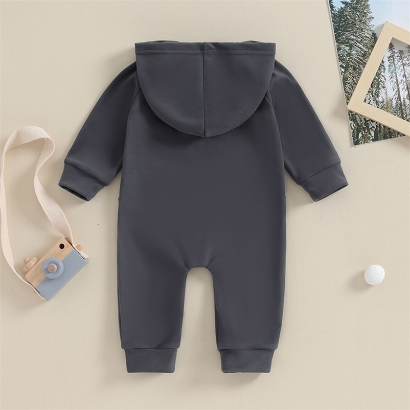 Lioraitiin 0-18M born Baby Boy Infant Romper Boho Long SlEEve Hooded Jumpsuit Outfits Solid Color Warm Sweatshirts 241226