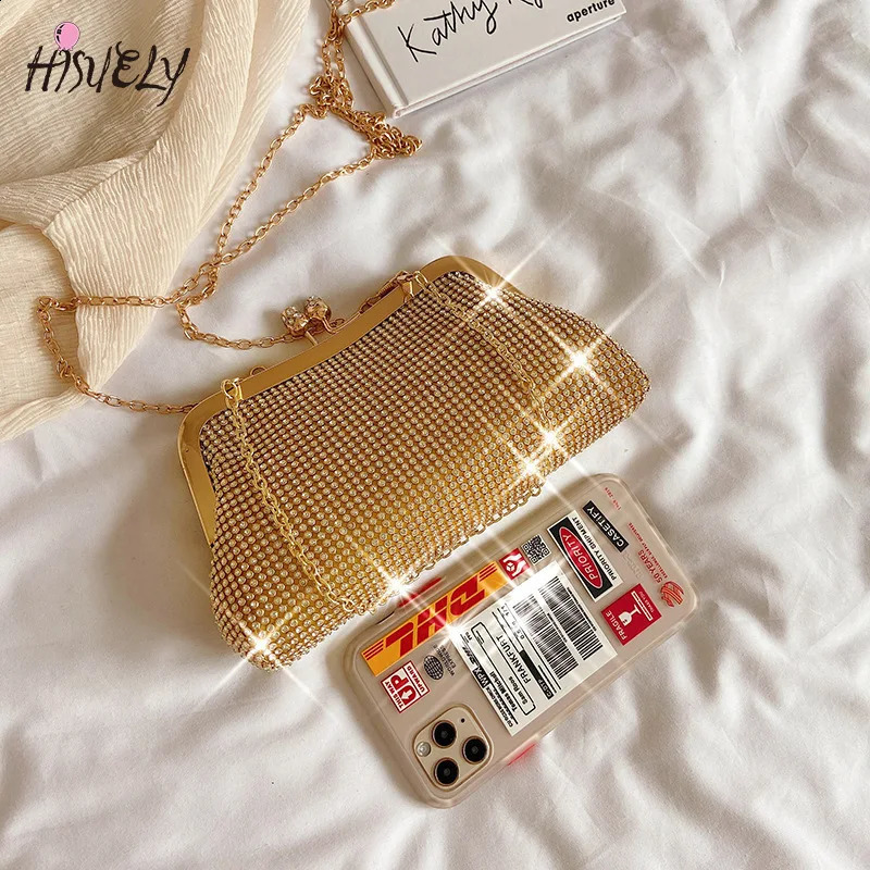 Fashion Gold Diamond Evening Bags hasp Handbag Elegent Chain Women Shoulder Crossbody Bag Wedding Party Clutch bags 241227