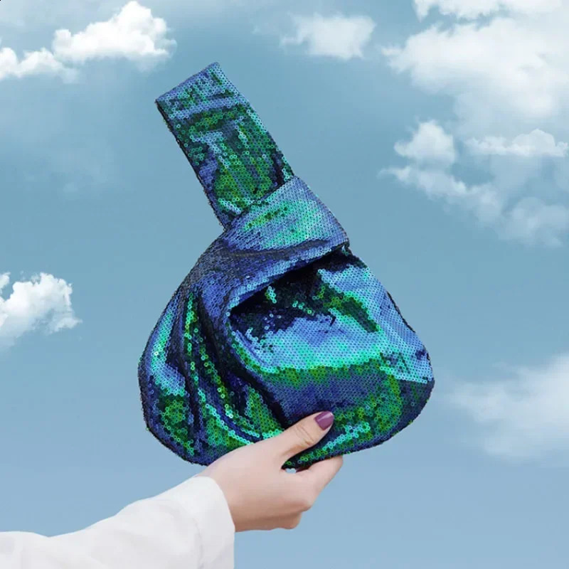 Ladies Trendy Fashion Reversible Sequin Evening Clutch Purse Women Girls Small Glitter Wrist Knot Bag 241227