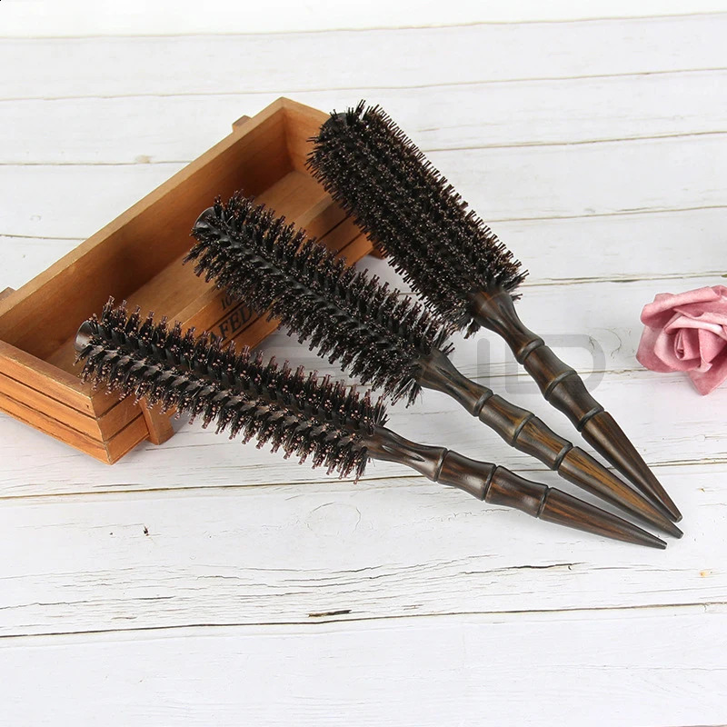 3 Sizes Barber Salon Natural Boar Bristle Comb Wood Handle Sharp Tail Hair Rolling Hairbrush Round Barrel Blowing Hair Comb 1601 250103