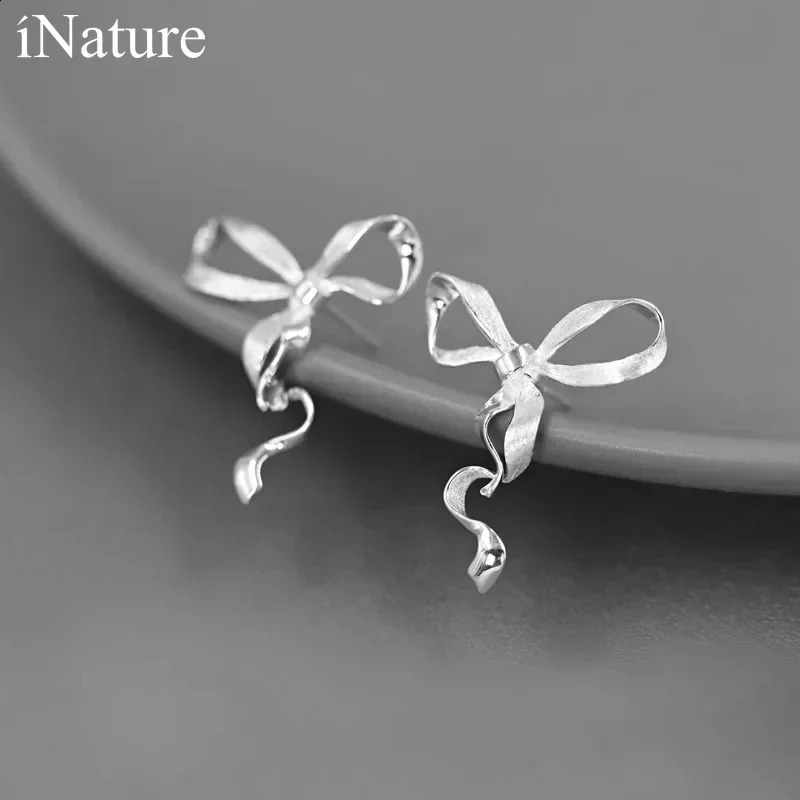 INATURE 925 Sterling Silver Fashion Sweet Bow Knot Stud Earrings For Women Girls Jewelry Accessories Gift 241226