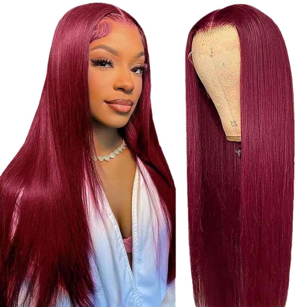 Female Long Straight Hair Wig 13 * 4 Large Area Front Wine Red Synthetic Headband Lace Wigs Kq2 Kq2