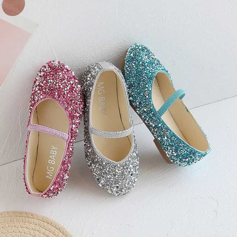 Spring New Girls Princess Shoes 2024 Sequin Children Performance Shoes Shallow Breathable Kids Ballet Flats Fashion Girls Shoes W241228