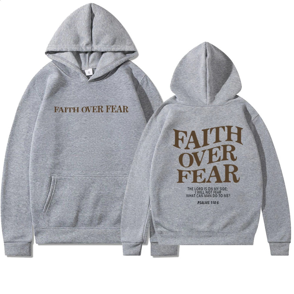 Faith Over Fear Christian Hoodie Sweatshirt Jesus Trendy Bible Verse Shirt Unisex Aesthetic Clothes Streetwear 241227