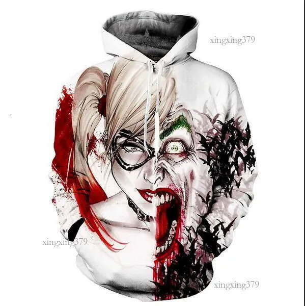New Fashion Harley Quinn Joker Hooded Sweatshirt Men Women Long Sleeve Outerwear Pullovers 3D Hoodies SML0039