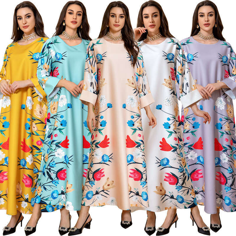 Arab Dubai Fashion Printed Hot Dia Robe Muslim Home Reception Dress