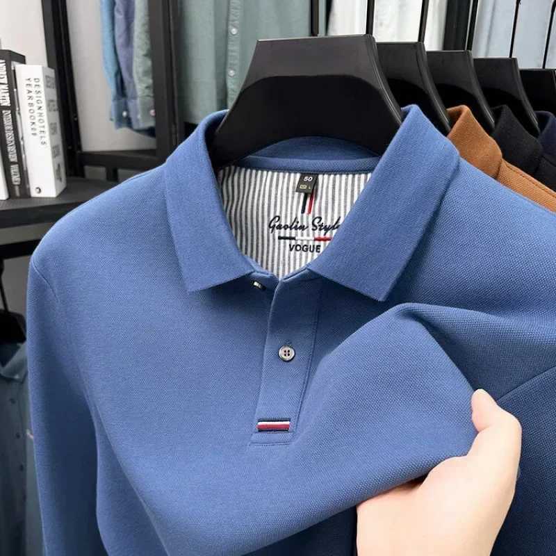 Autumn new thickened double-sided pearl cotton long-sleeved T-shirt for middle-aged men with lapel POLO casual top X2506201