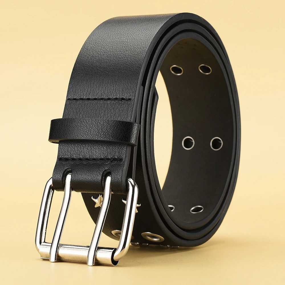 Pentagonal Star Rivet Womens Belt Double Row Needle Buckle Fashion Mens Belt Leather Belt Hip Hop Punk Rock Style Jeans Belt W241228