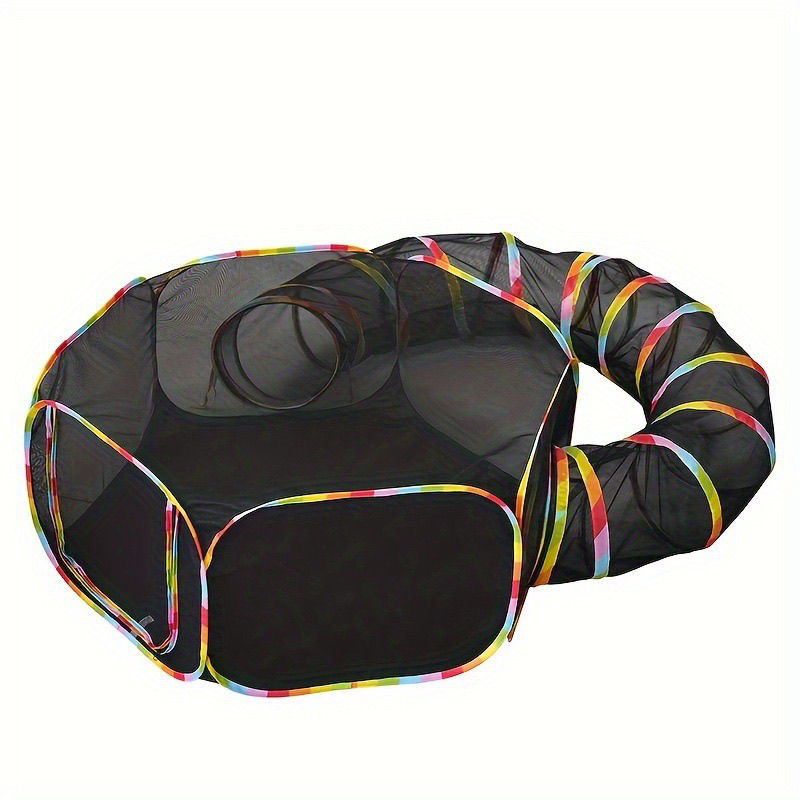 Outdoor Rainbow Cat Enclosures Playground Outside House for Cats Portable Cat Tent, Circle Playpen Tunnel, for Kitty and Small Animals Within Storage 