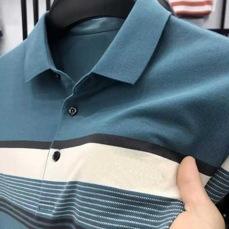 Summer Cotton Korean Smart casual short sleeved shirt shirt mens patch work board printed stripe lapel button loose top X241228