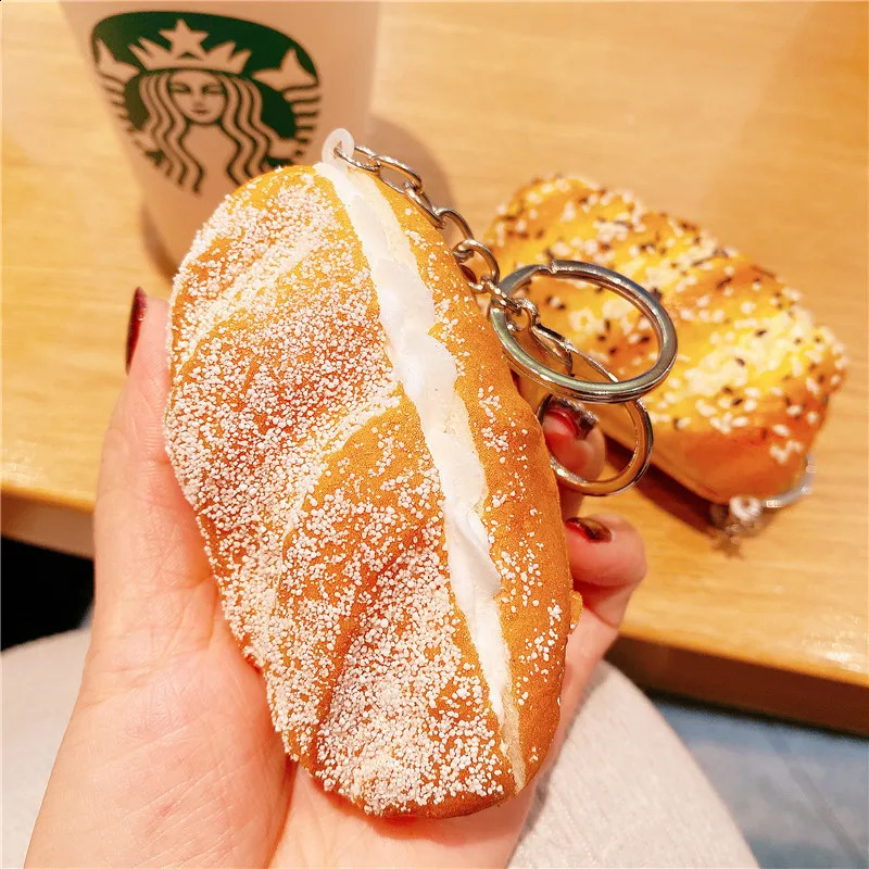 Creative simulation coconut bread keychain spoof gift decompression pinch fun bag charm personality accessories 241227