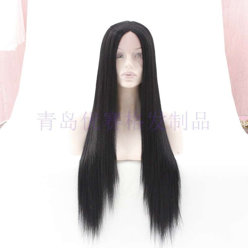 Wig For Ladies, Mid Length Straight Hair, Black Synthetic Front Lace Wig Headband Kq2 Kq2