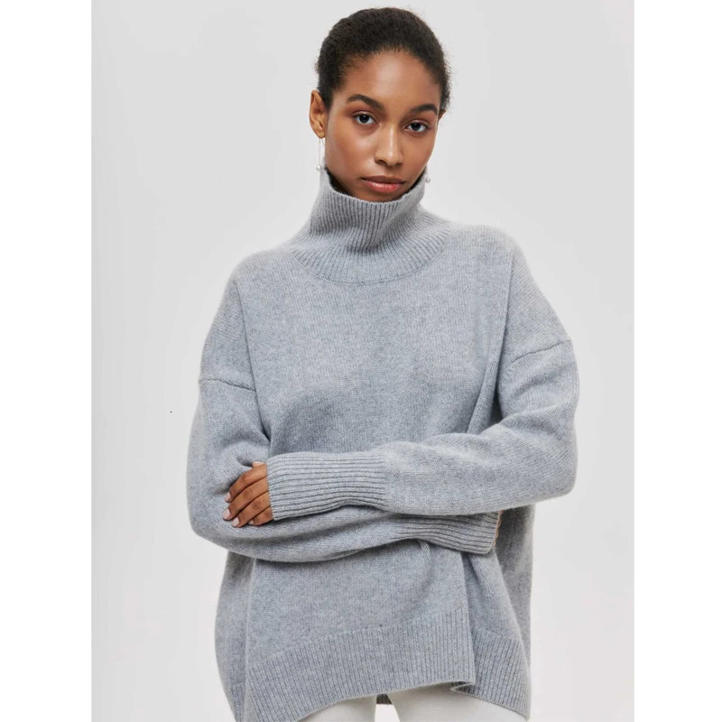 Original Light O-Neck Knit Autumn And Winter Women's Elegant Loose Mock Neck Solid Color Warm Outerwear Sweater