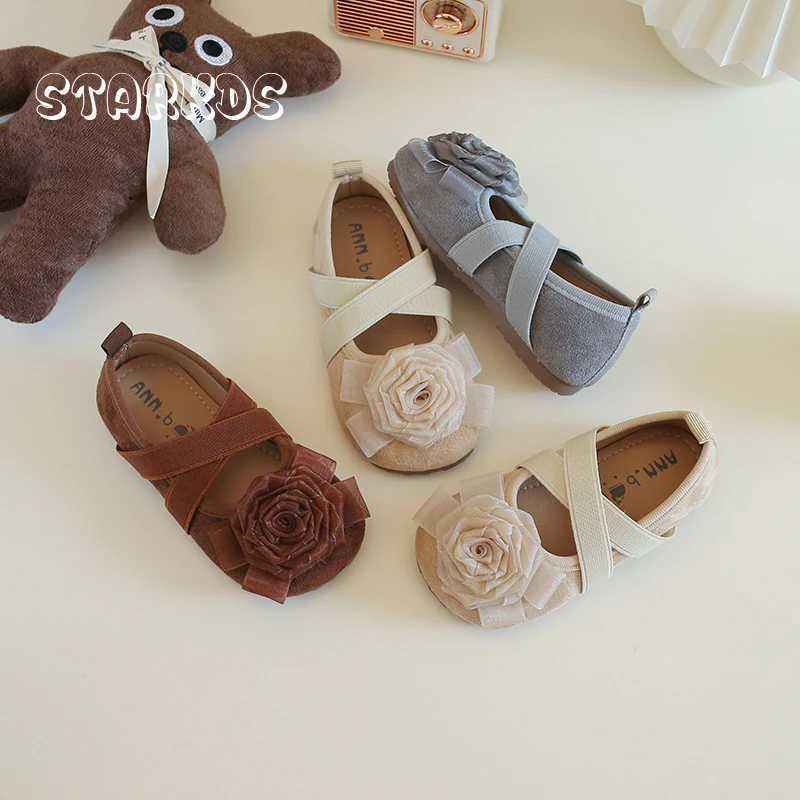 Camellia Blossom Ballet Flats are suitable for children girls elegant silk flower ballet shoes baby cross straps and floral Zapatos W241228
