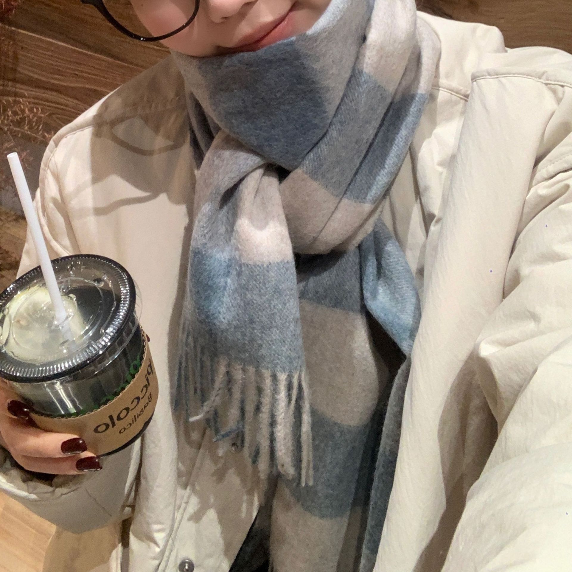 X0182 Thickened Autumn and Winter Plaid Wool Scarf Atmosphere Women's Versatile Fashion Warm Neck Comfortable Shawl