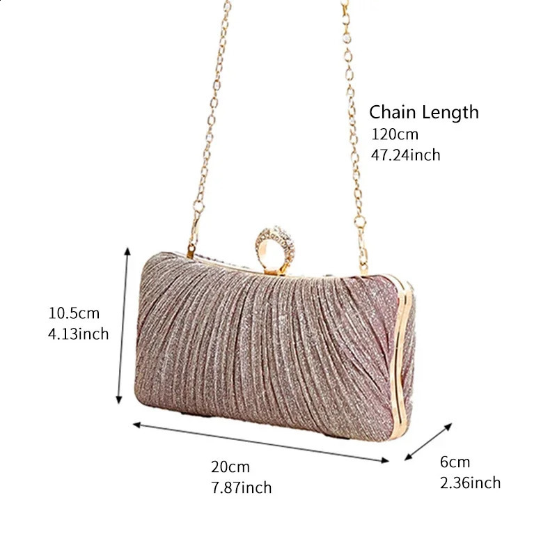 Women Clutch Shoulder Bag Purse for Party Wedding Prom Birthday Long Square Gold Evening Bags Pleated Elegant Handbag 241227