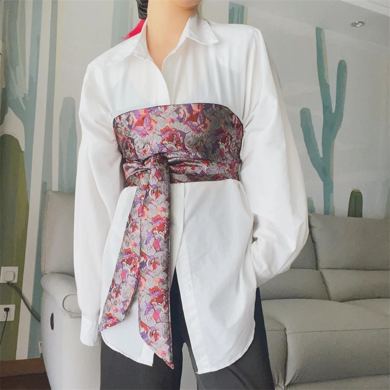 Japanese Haori Kimono Yukata Obi Belt Literature Brocade Jacquard Fabric Waistband Shirt Dress Decor Chest Wrapped Cummerbunds 241227