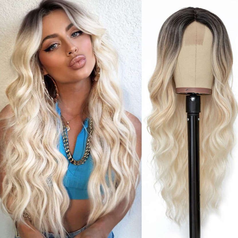 Chemical Fiber Women's Long Curly Hair With Gradually Changing Color In The Middle, Lace Wig Headband Wigs Kq1 Kq1