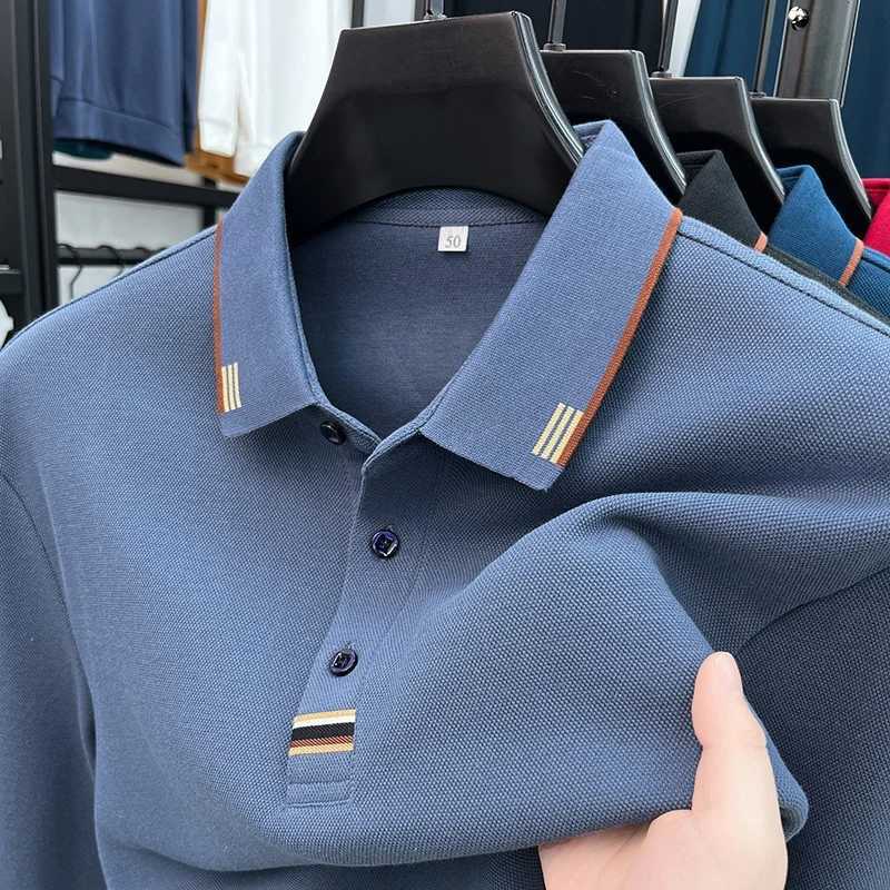 High-grade Autumn and Winter Pure Cotton Mens Classic Fashion Business Casual Korean Version Lapel Striped Design shirtT Shirt X241228