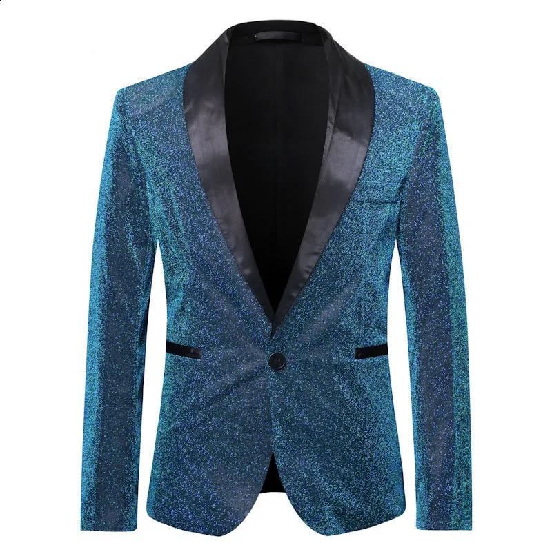Shining Gold Sparkling Jacket Mens Single Button Shawl Collar Set Jacket Mens DJ Club Bar Dance Evening Dress Jacket Mens Jacket Stage Costume 241227