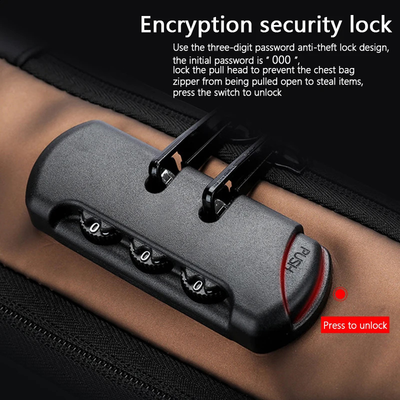 Mens chest bag Combination lock anti-theft riding bag Outdoor running travel waterproof waist pack shoulder crossbody bag 01 241228