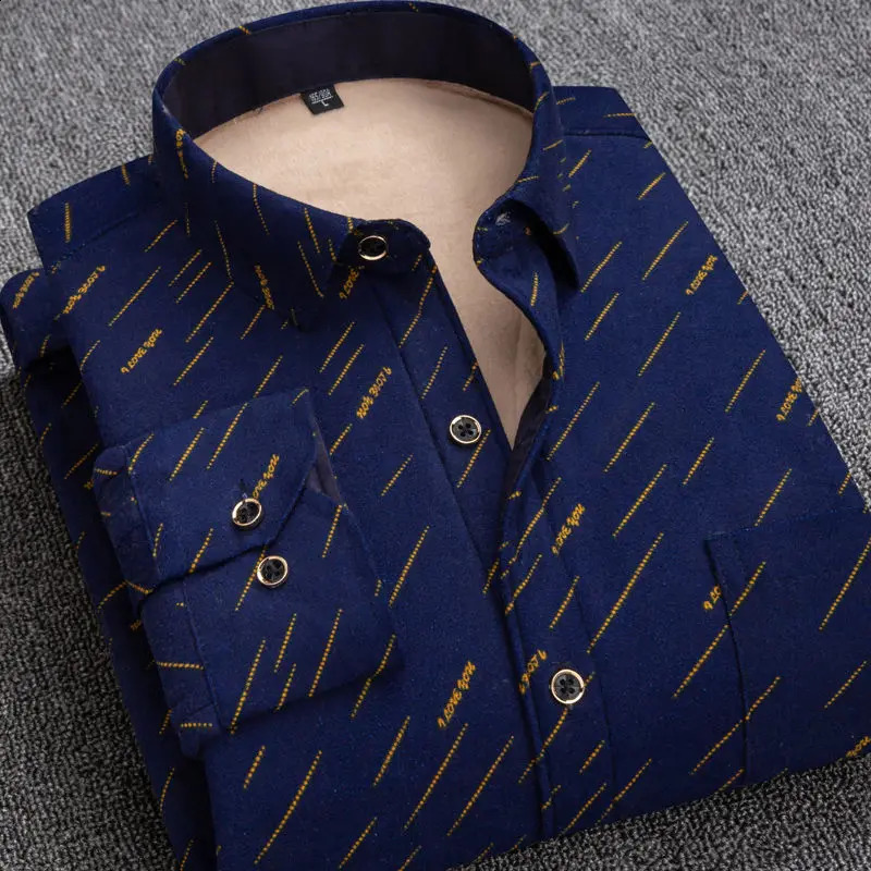Mens Fleece Plaid Shirt Thick Warm Velvet Shirt Long Sleeve Business Fashion Big Size Autumn Winter 241223