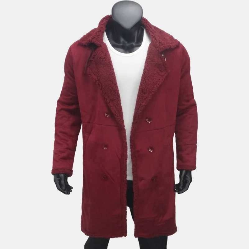 Mens trench clothing long coat wool lining mens coat thick faux fur mens coat warm windproof EU size W241228