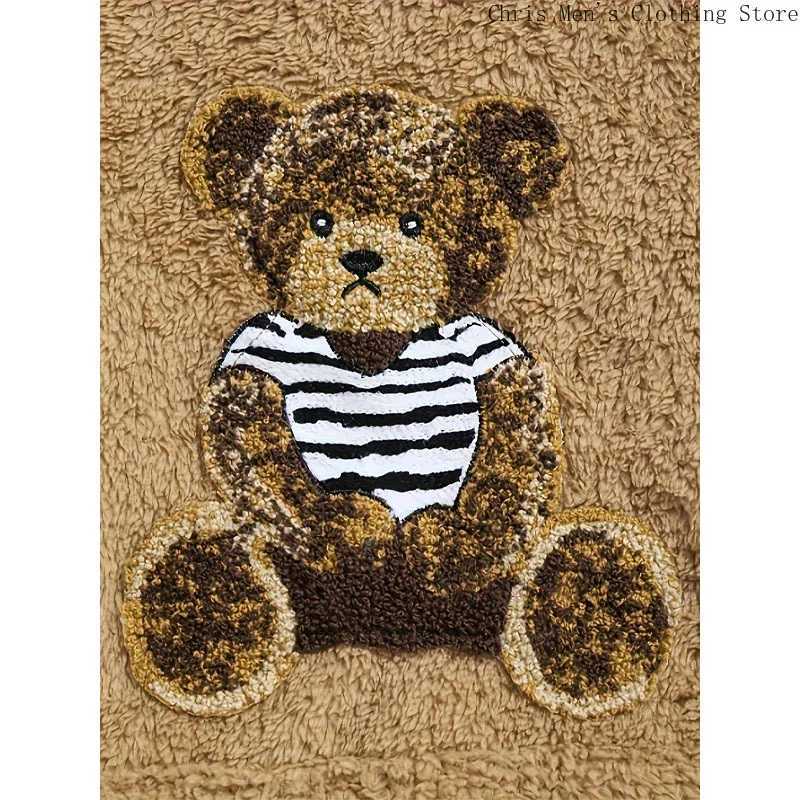 New Personality Fashion Bear Mens Hoodie Autumn and Winter Thickened Warm Plush Soft Hoodie Home Comfort Sports Hoodie X241228