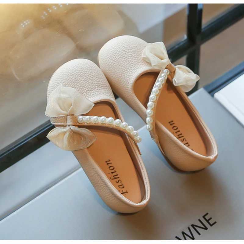 Girl Mary Jans Princess Shoes Childrens Leather Shoes for Par Wedding Elegant Childrens Performance Shoes Pearl Bow Apartment W241228