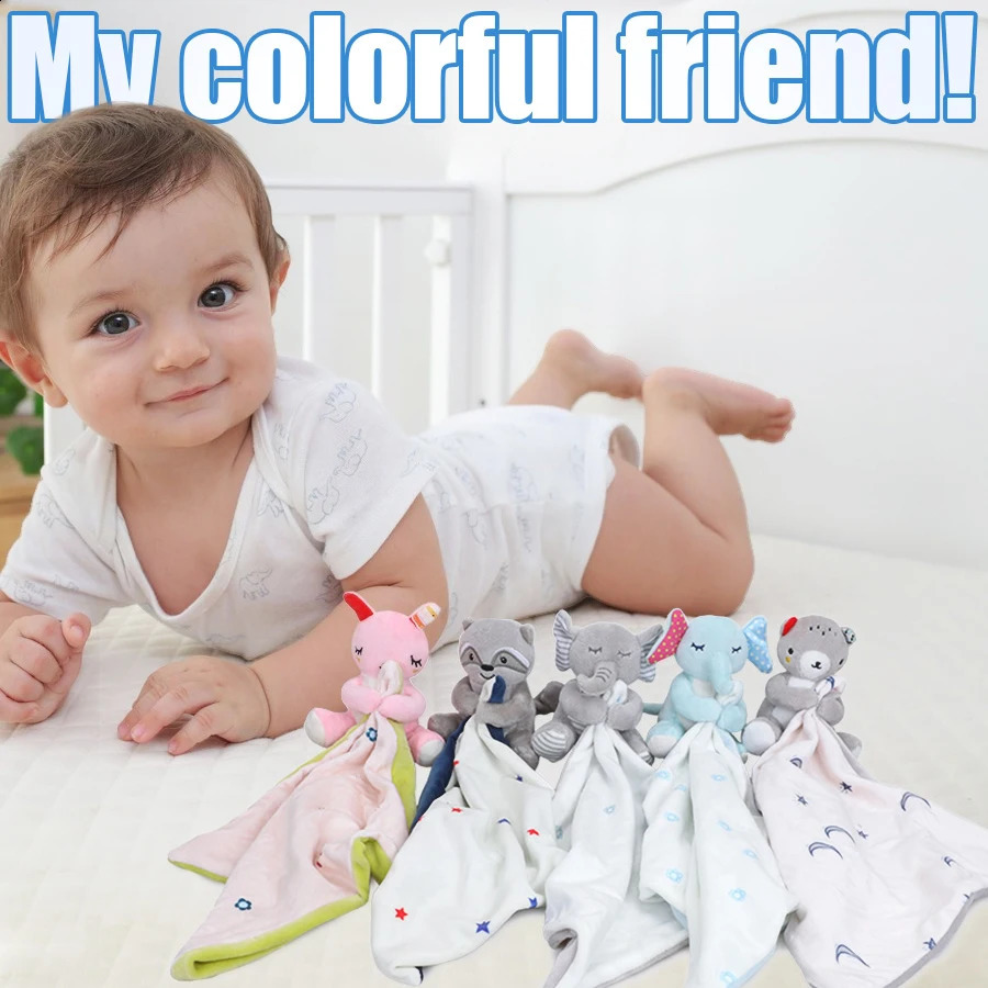 Personalized Baby First Name Comforter Sensory Security Blanket Plush Accessories born Towel Animal Toy Custom Blanket Gift 241227