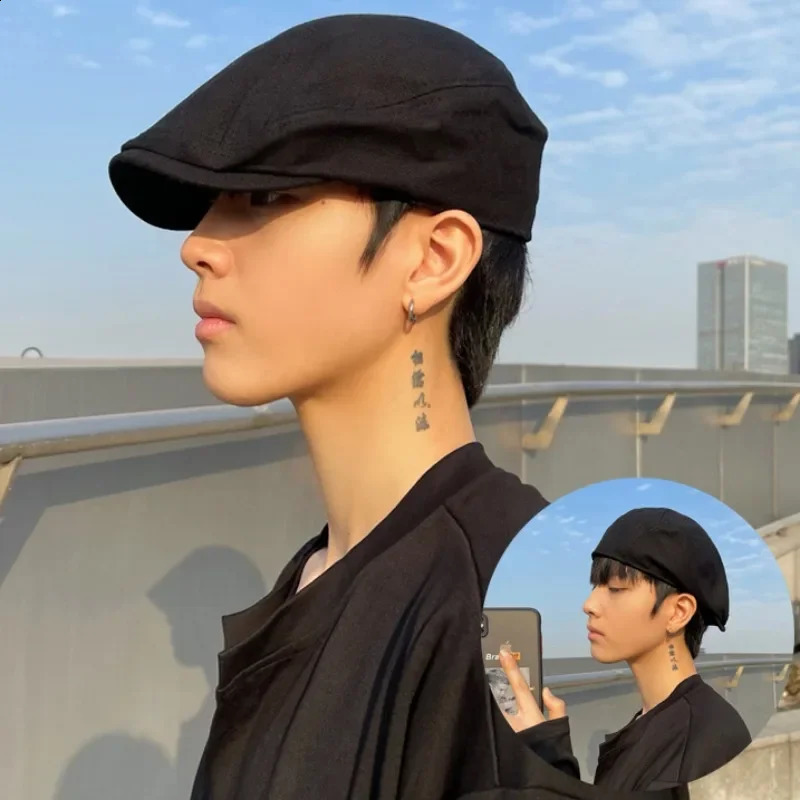 Mens suede Nap mens beret womens fashion autumn retro artist painter flat hat casual highquality s boy duckbill leather 241210