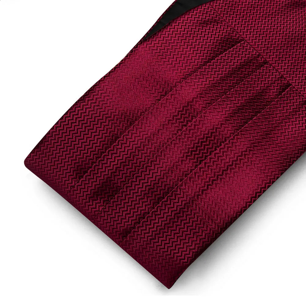 Elegant Wine Red Men Silk Cummerbund For Tuxedo Classic Wave Bowtie Pocket Square Cufflinks Sets Wedding Party Barry. Wang 1067 241227