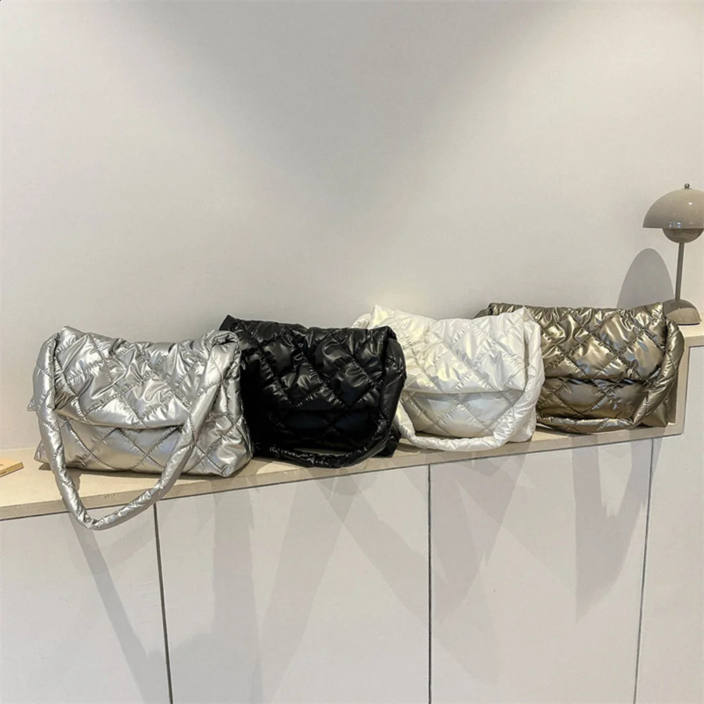 Puffer Tote Bag for Women Fashion Quilted Shoulder Bag Winter Down Cotton Padded Crossbody Bag Nylon Padding Handbags Purse 241227