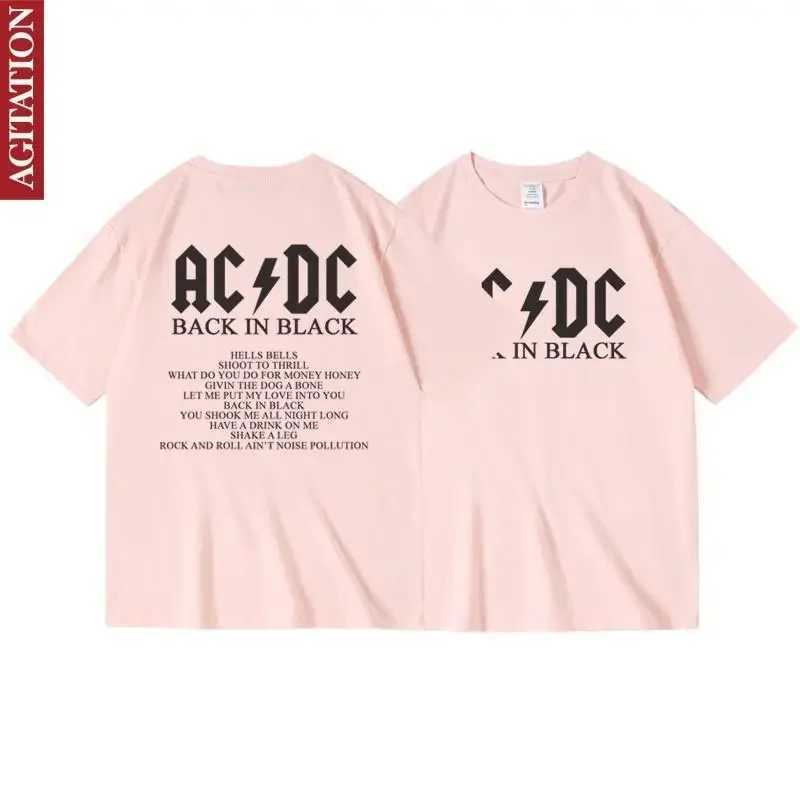 Summer ACDC Rock Band T-shirt Back in Black Cotton Round Neck Loose Short Half-slved Clothes Female Male Neutral X241228