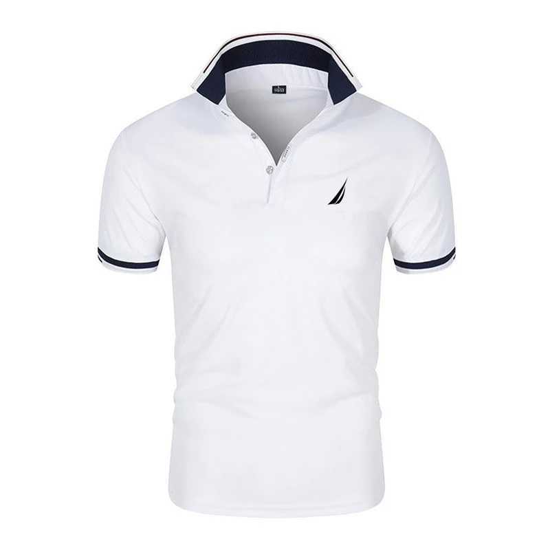 Summer mens short sleeved collar T-shirt new solid color casual shirt shirt fashionable breathable loose basic patchwork top X241228