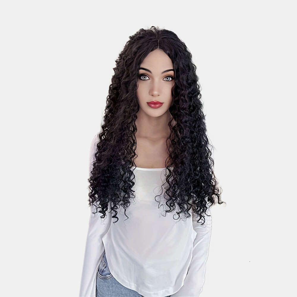 New Women's Wig, Fashionable Black Front Lace Small Curly Long Hair Headband Kq2 Kq2