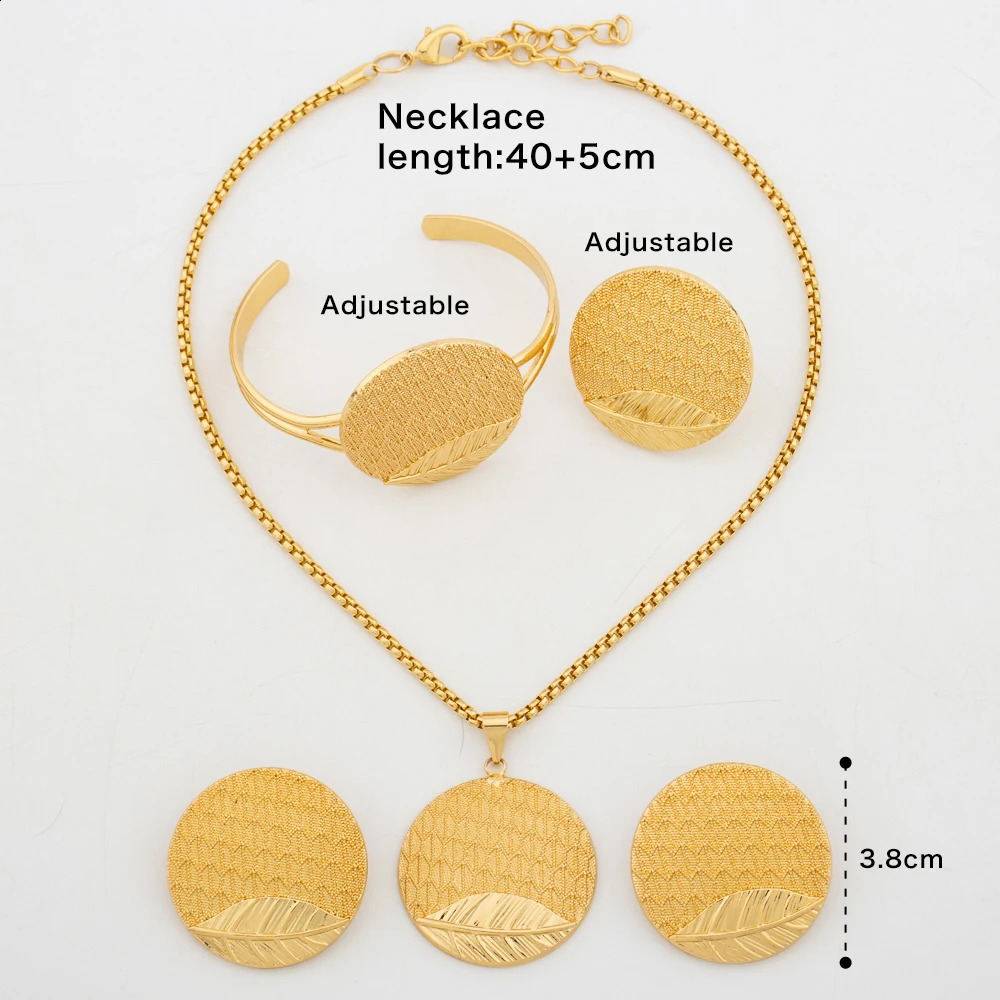 Itlaian Gold Color Jewelry Set For Women Necklace Earring Bangle Ring 4Pcs Set Wedding Gift Daily Wear Creative Trend Jewelry 241226